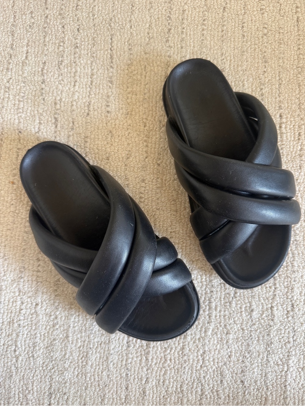 Anine Bing Black Padded Cross-Strap Leather Slide Sandals - Picture 2 of 7